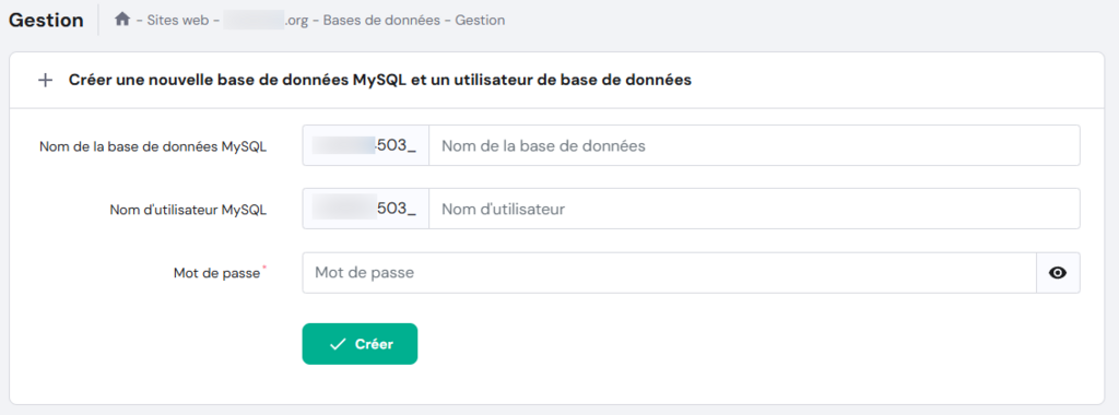 La page de gestion des bases de donn&eacute;es sur hPanel