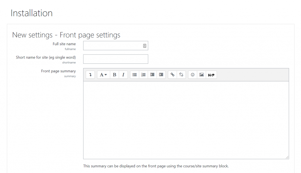 &Eacute;cran de configuration de la page d'accueil de Moodle
