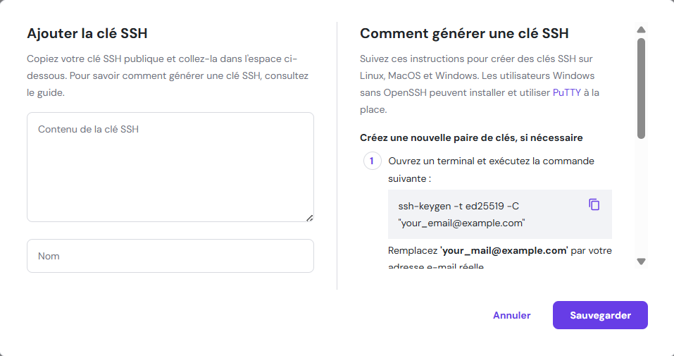 La cl&eacute; publique g&eacute;n&eacute;r&eacute;e dans Coolify
