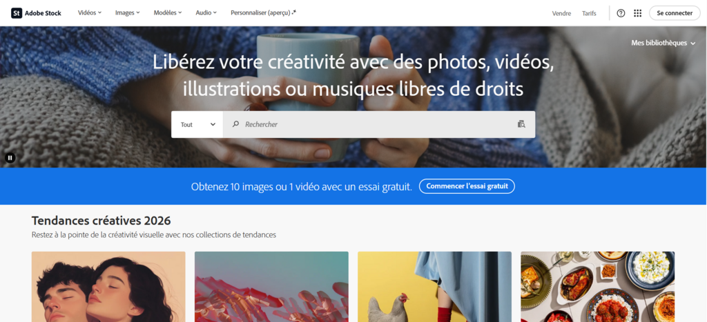 Page d'atterrissage d'Adobe Stock