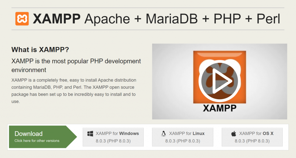 Page d'accueil de XAMPP 