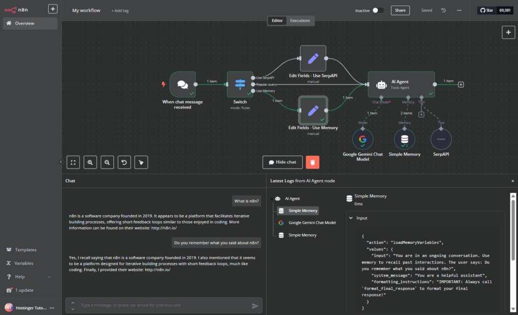 Test de la fonction m&eacute;moire d'un agent d'intelligence artificielle.