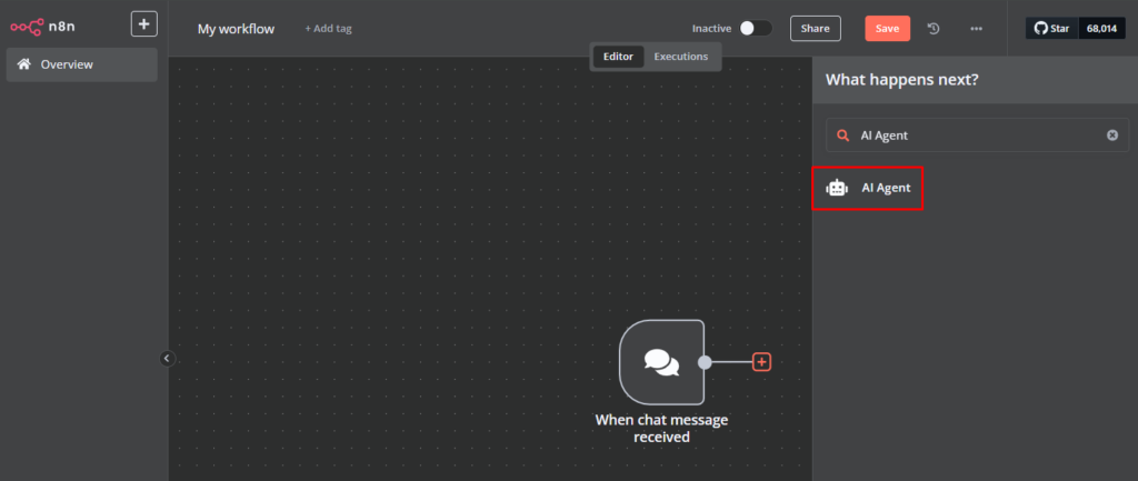 Ajout d'un n&oelig;ud d'agent AI.