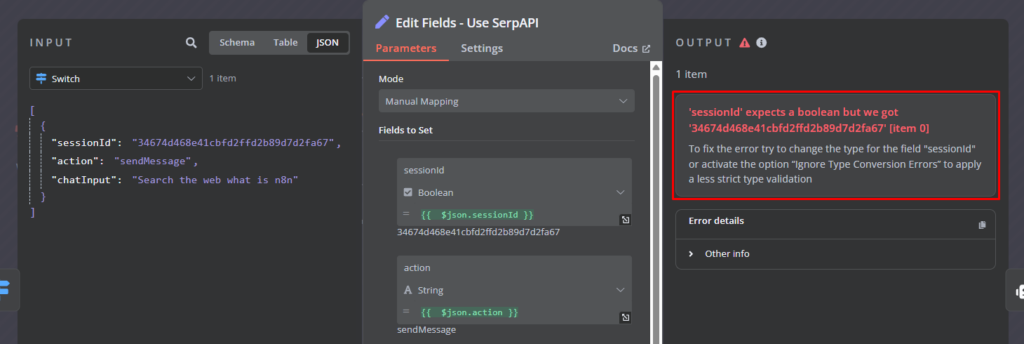 Message d'erreur avec une solution possible.