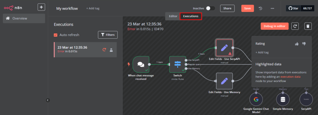 Workflow avec une erreur.