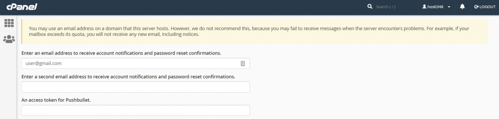 L'application Contact Information sur cPanel