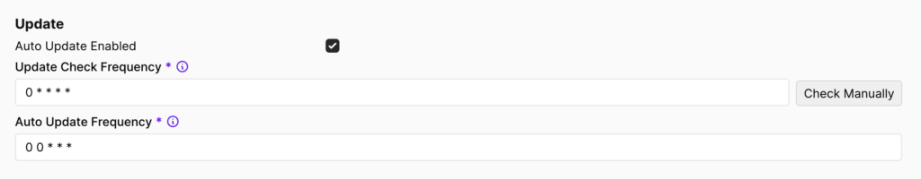 La section Mise &agrave; jour dans la page Param&egrave;tres de Coolify