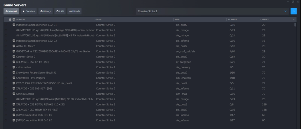 Navigateur de serveur de jeu Counter-Strike 2