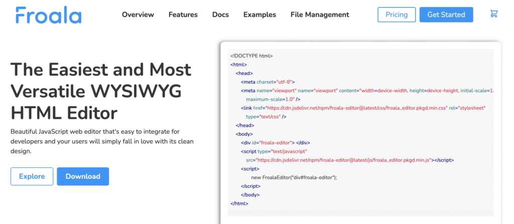Page d'accueil du site Froala