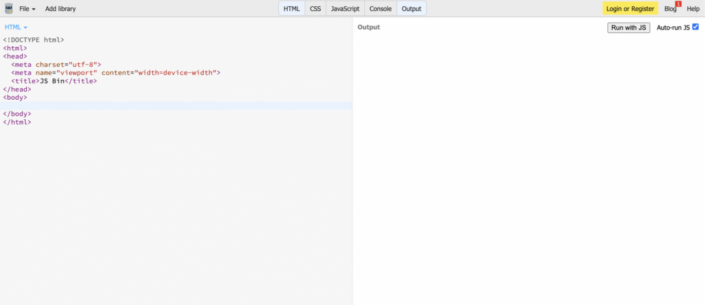 L'interface utilisateur de JSBin