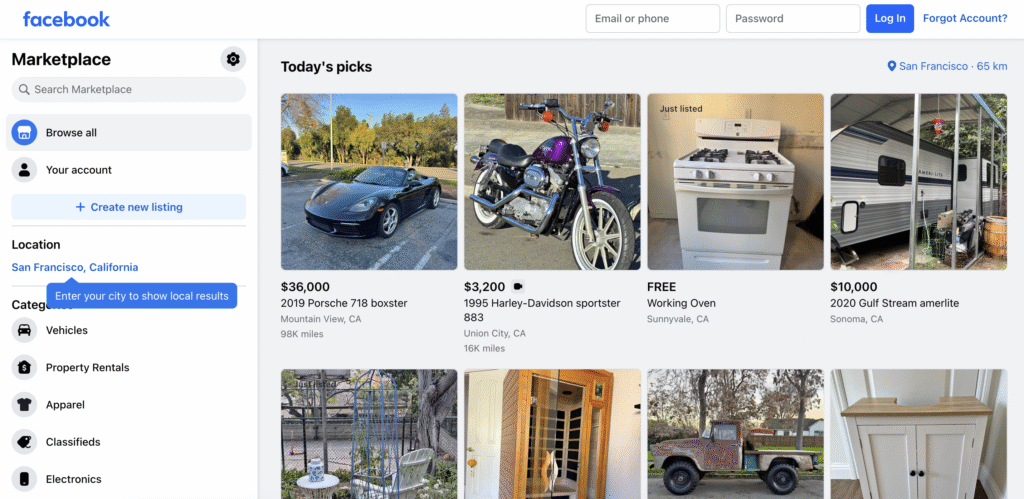 La page Facebook Marketplace