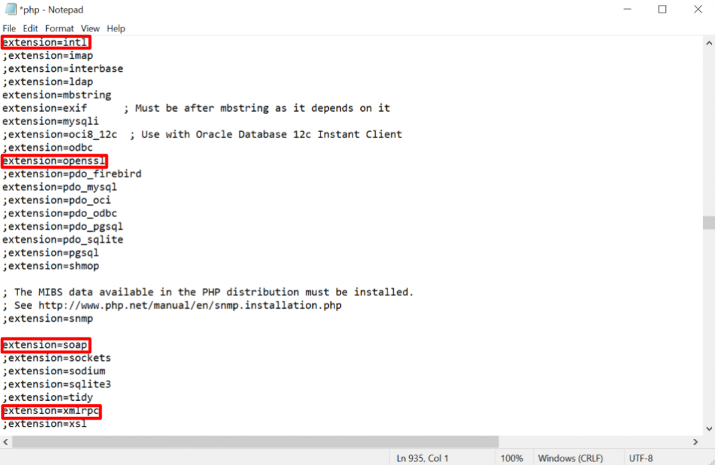 Localisation des extensions dans le fichier php.ini