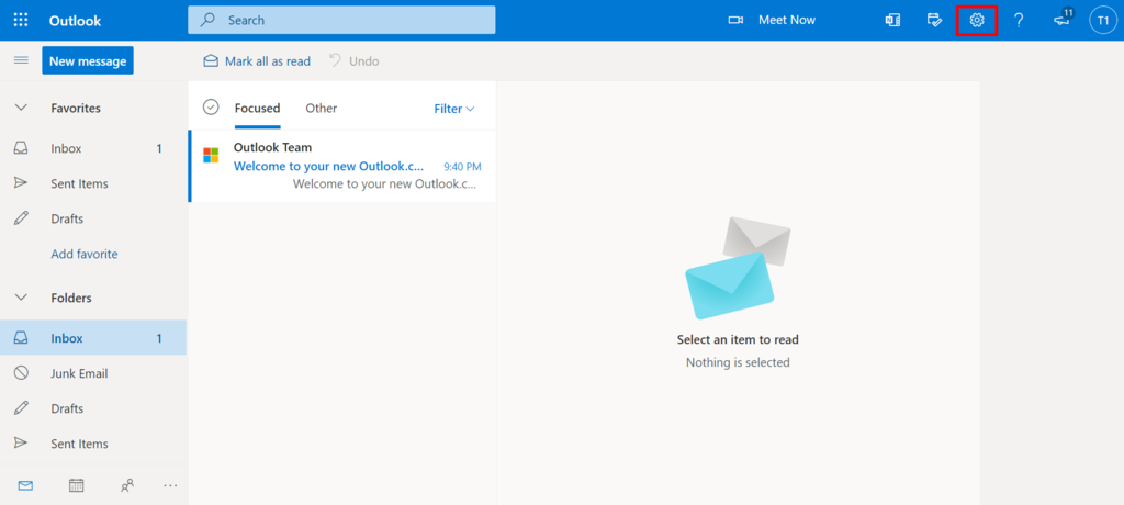 Le bouton des paramètres dans Outlook.