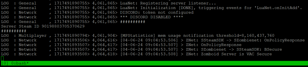 Le serveur Project Zomboid démarre avec succès sur un VPS