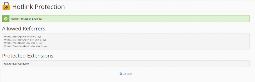 Les champs « Référents autorisés » et « Extensions protégées » dans la section protection hotlink de cPanel