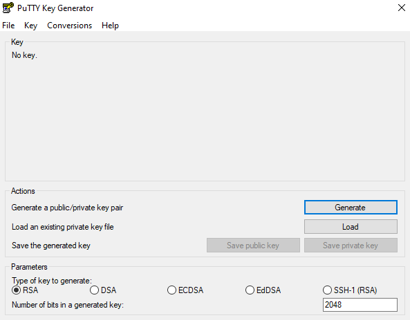 La fenêtre principale de puttygen