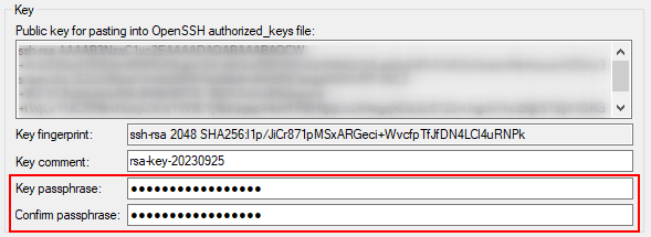 La fenêtre de mot de passe sur Puttygen