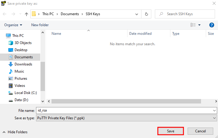 Le processus d'enregistrement d'une clé privée sur puttygen
