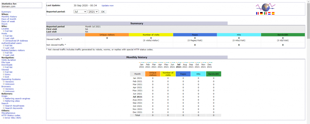 L'interface d'Awstats via cPanel
