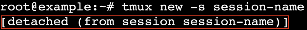 Terminal montrant l'état détaché de la session tmux en surbrillance