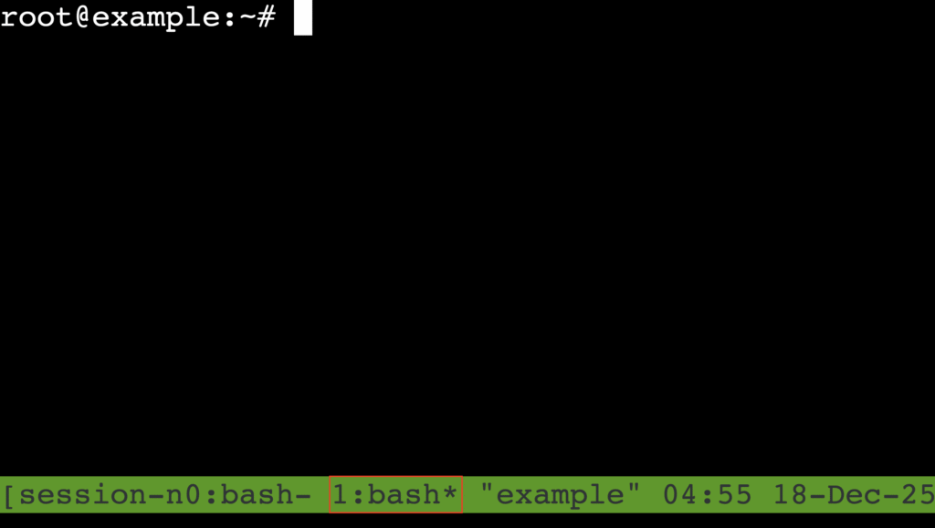 numéro de la fenêtre tmux avec astérisque actif surligné dans la barre d'état
