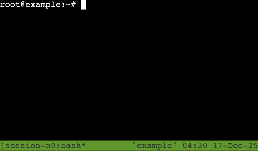 Session tmux active affichée dans une fenêtre de terminal