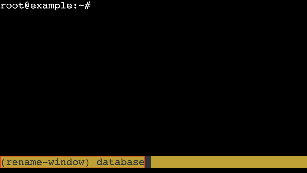 Barre d'état tmux montrant l'invite à renommer la fenêtre en surbrillance