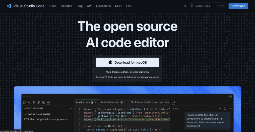 Page d'atterrissage de Visual Studio Code
