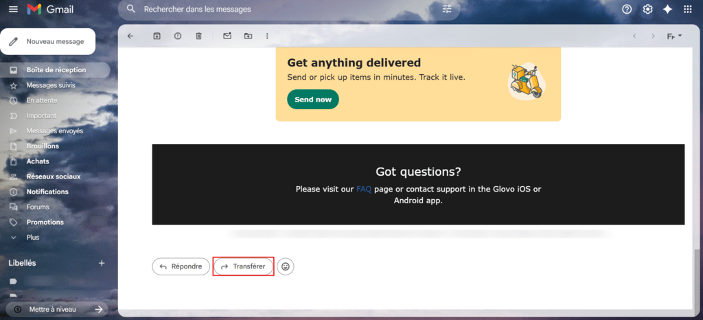 Cliquer sur le bouton Transférer sur Gmail