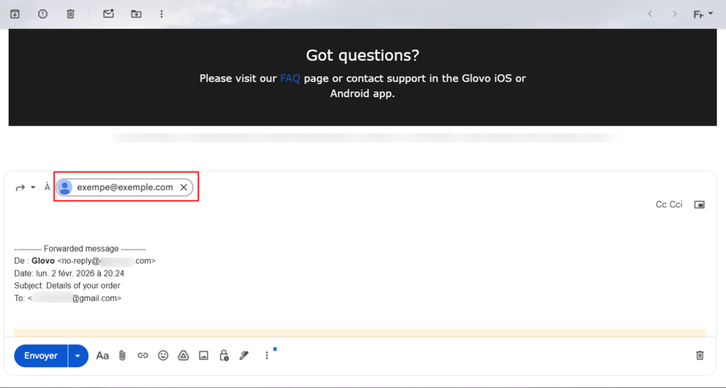 Saisir l'adresse de transfert sur Gmail.