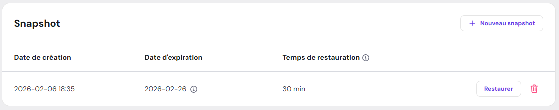 Snapshot du VPS sur hPanel