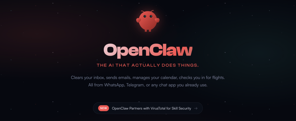 Page d'accueil d'OpenClaw