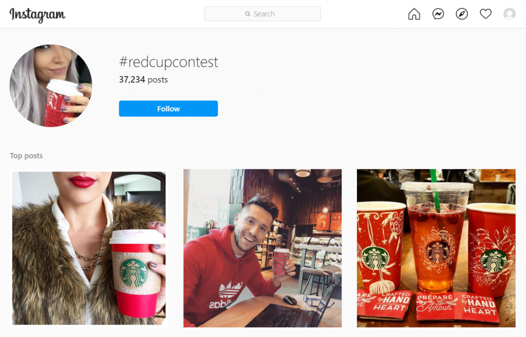 Instagram affiche le concours #redcup de Starbucks