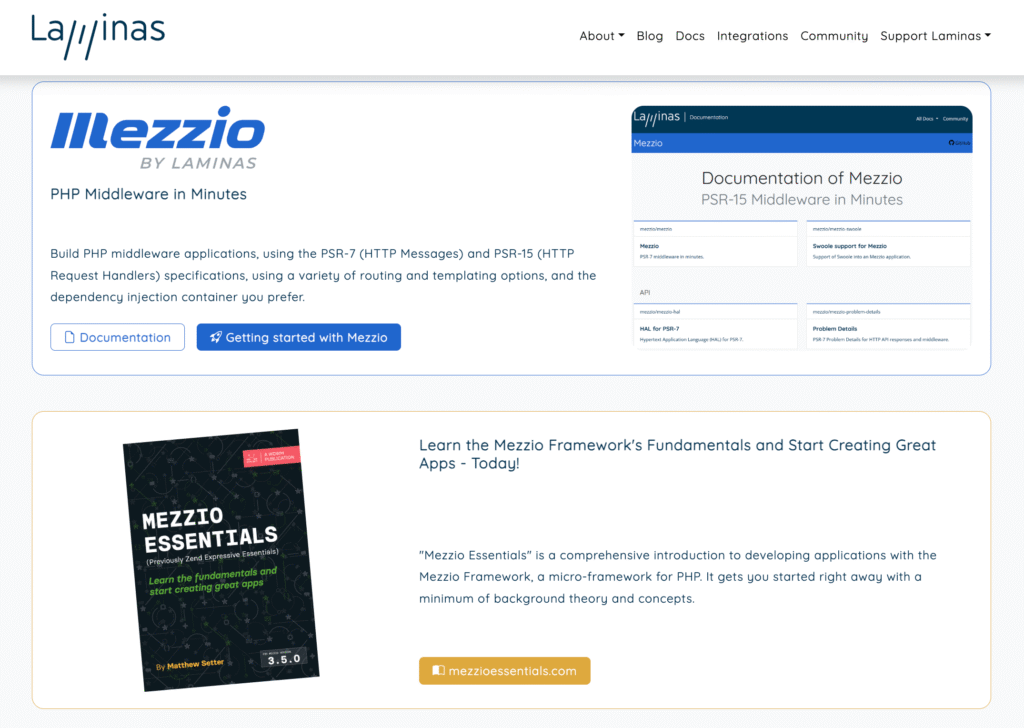 Page d'accueil officielle de Mezzio