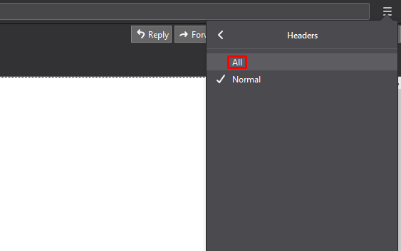 Mozilla Thunderbird, en mettant en surbrillance Tout.
