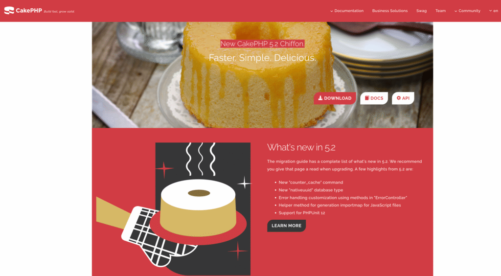 Page d'accueil officielle de CakePHP