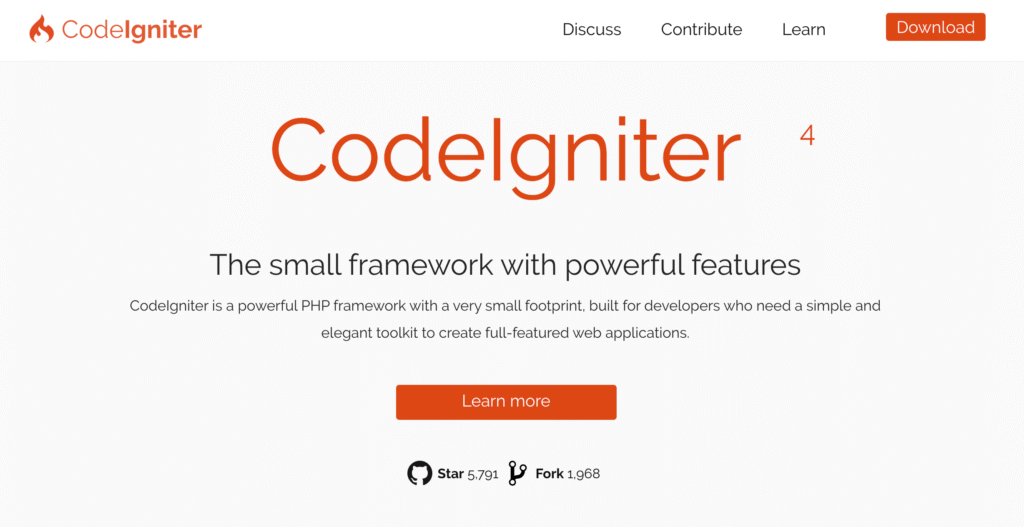 Page d'accueil officielle de CodeIgniter
