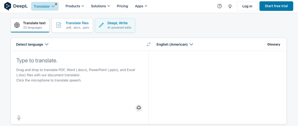 page d'accueil du traducteur DeepL 