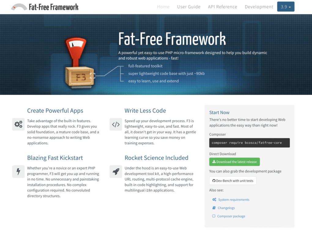 Page d'accueil officielle du Fat-Free Framework