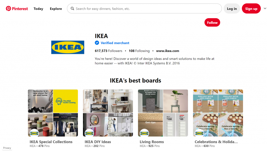 Application Pinterest affichant les meilleurs tableaux d'Ikea