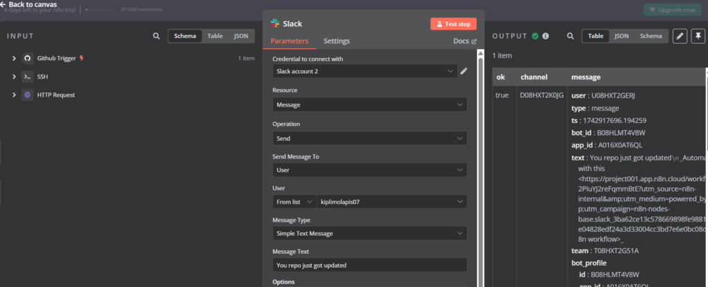 Configuration pour envoyer une notification Slack avec les résultats des tests et du déploiement