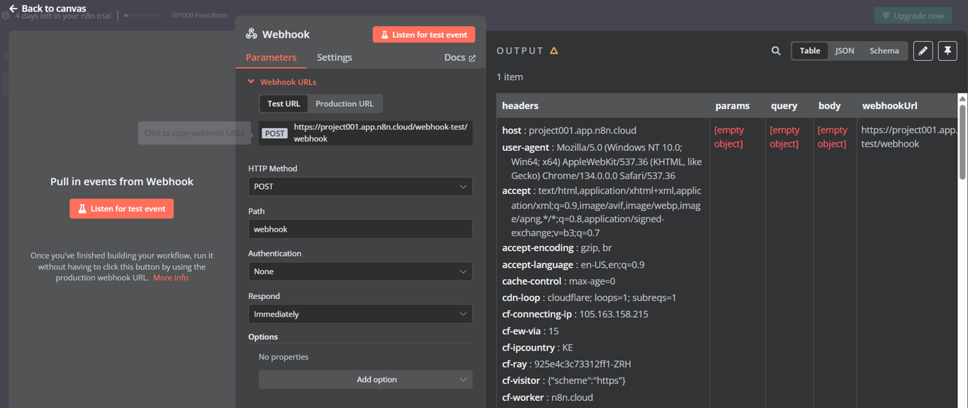 Configuration de Webhook pour l'écoute d'un événement texte