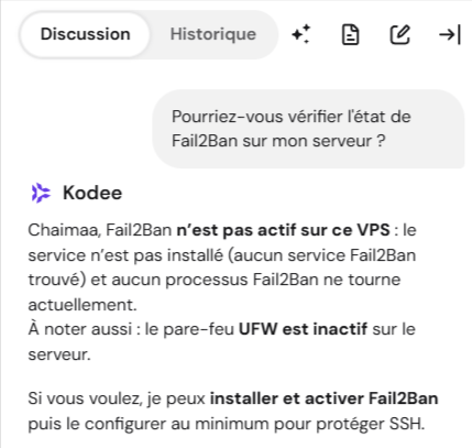Kodee r&eacute;pond &agrave; une question sur le statut de Fail2ban