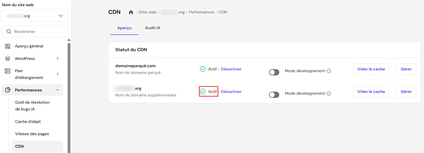 CDN intégré de hPanel