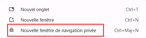 Ouverture d'une nouvelle fenêtre de navigation privée sur Google Chrome.