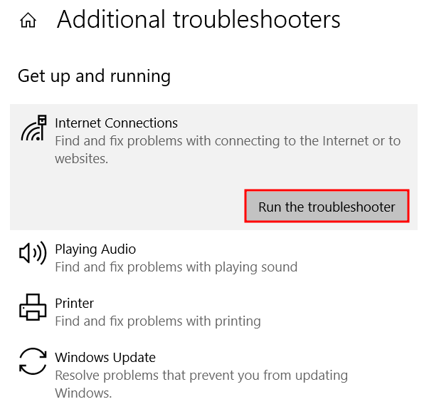 La section Dépanneurs supplémentaires sur Windows, avec Exécuter le dépanneur surligné en rouge.