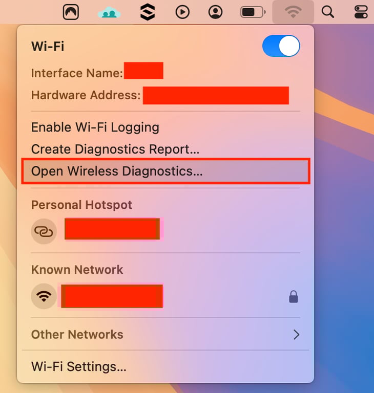 L'option Open Wireless Diagnostics sur macOS
