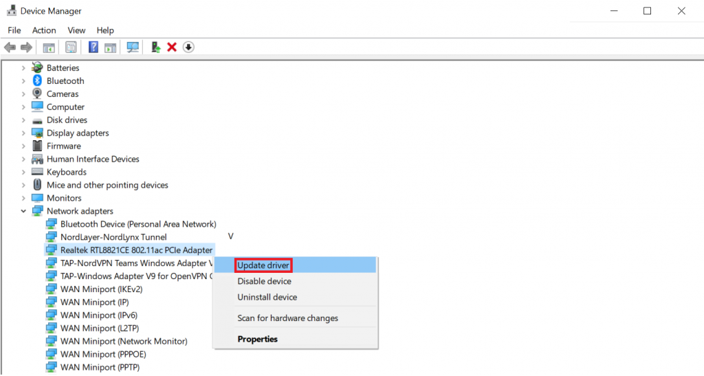 L'option Mettre &agrave; jour le pilote dans Windows 10