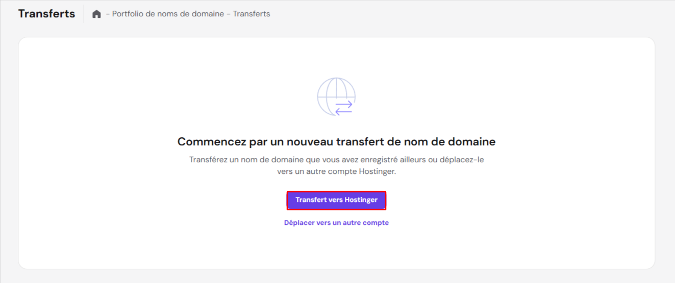 Option transfert de domaine vers Hostinger