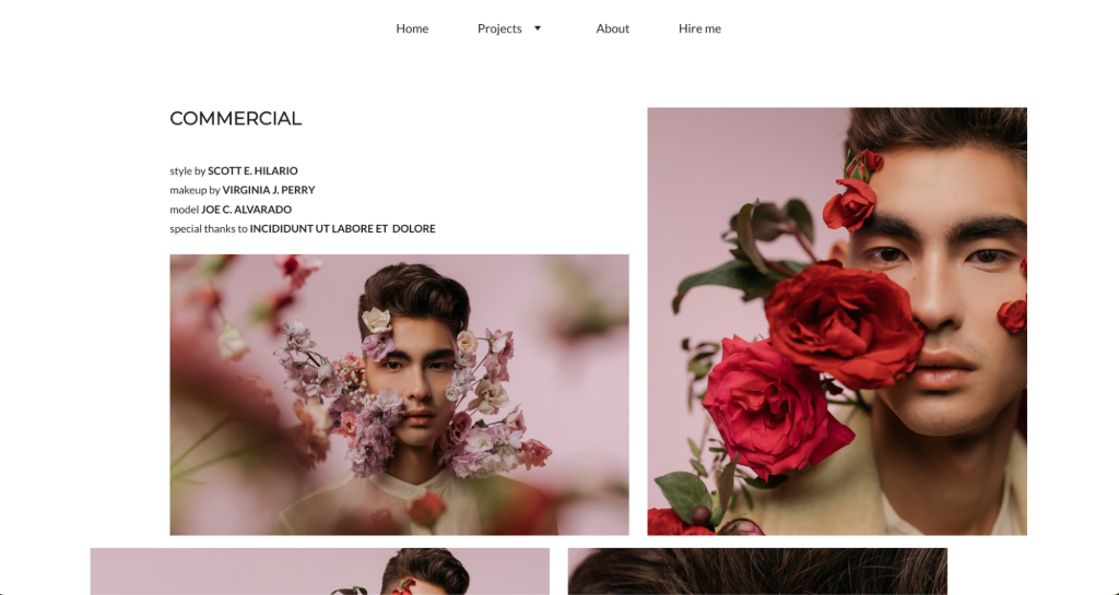 Un exemple de page de projet avec beaucoup d'images